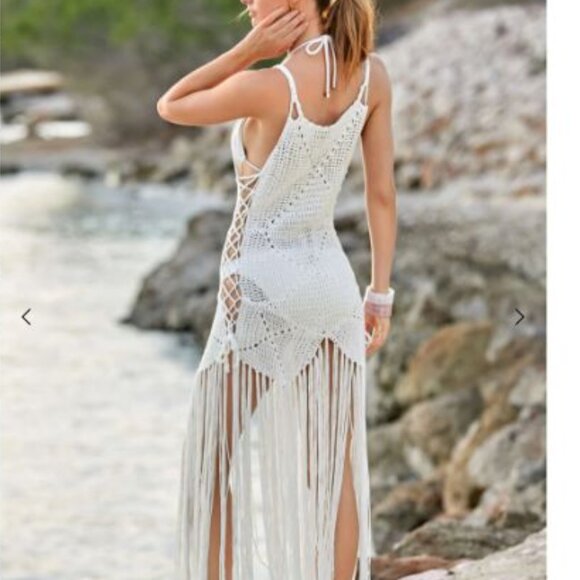 Venus White Crochet Maxi Coverup  sz Sm/Med - Picture 1 of 6